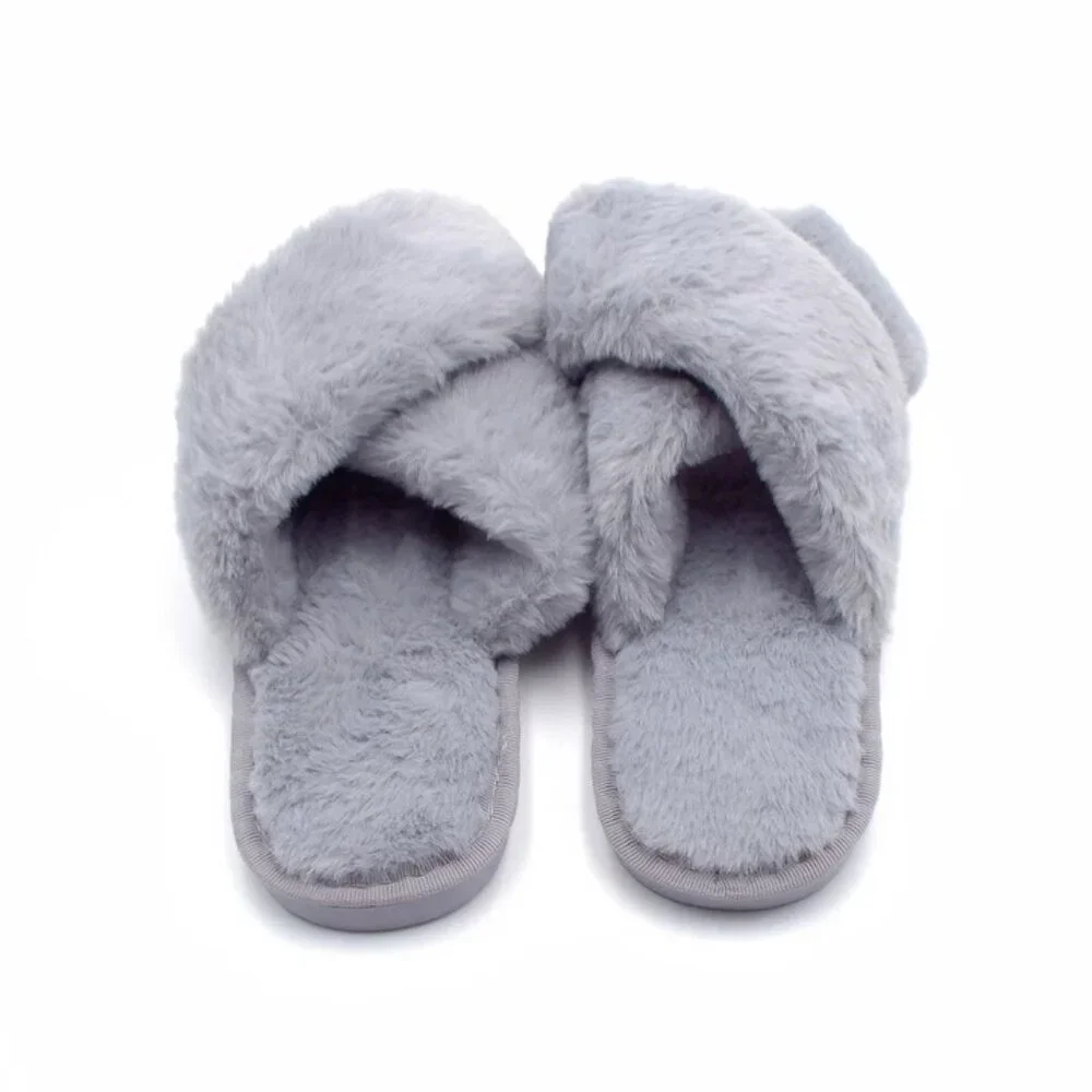 Women's Fuzzy Slippers House Slippers Cross Band Slippers Indoor Outdoor - Picture 3 of 7